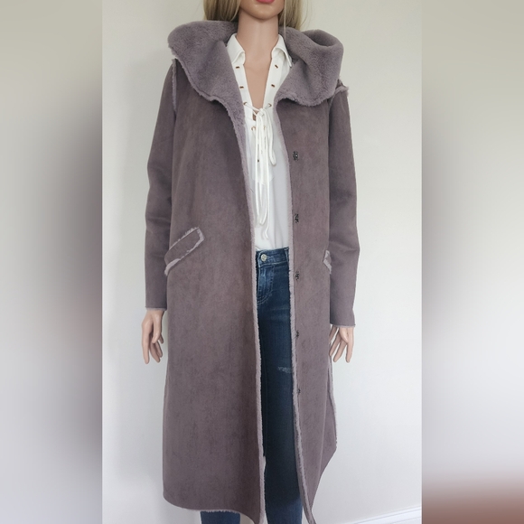 ZARA COAT FAUX FUR GREY HOODED SMALL - Picture 1 of 11